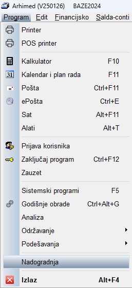 Otvaranje nadogradnje iz izbornika