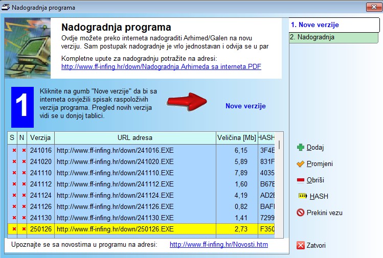 Pregled verzija programa