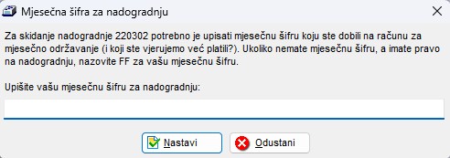 Unos šifre za nadogradnju