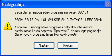 Potvrda za pokretanje nadogradnje